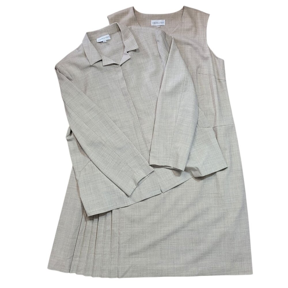 Vintage Bloomingdale's Tan 2 Piece Dress & Jacket Set Wool Blend Sz 20W EUC